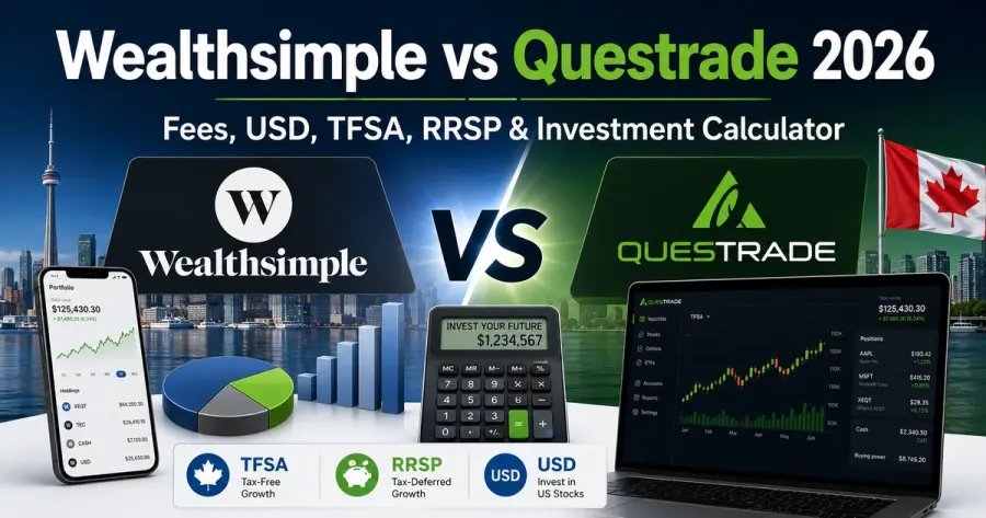 Wealthsimple vs Questrade 2026: مقارنة الرسوم وUSD وTFSA وRRSP بالحاسبة