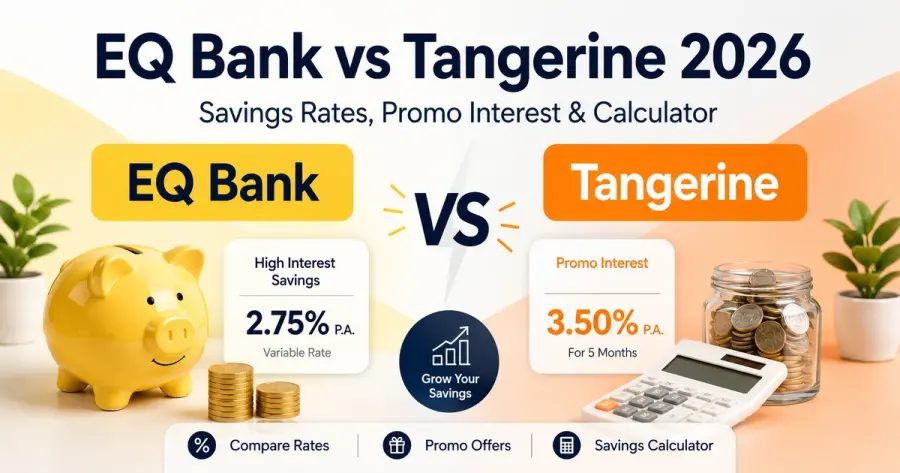 EQ Bank vs Tangerine 2026: مقارنة الادخار والعروض بحاسبة الفائدة