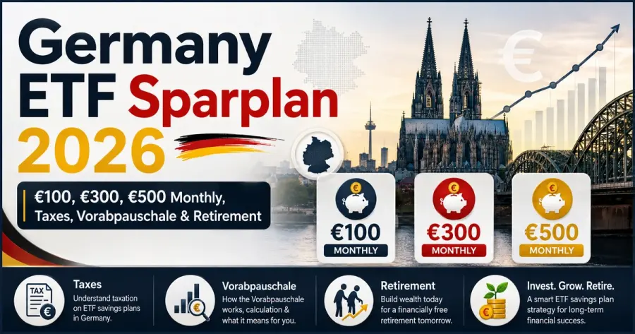 ETF Sparplan ألمانيا 2026: €100 و€300 و€500 شهرياً والضرائب وVorabpauschale والتقاعد