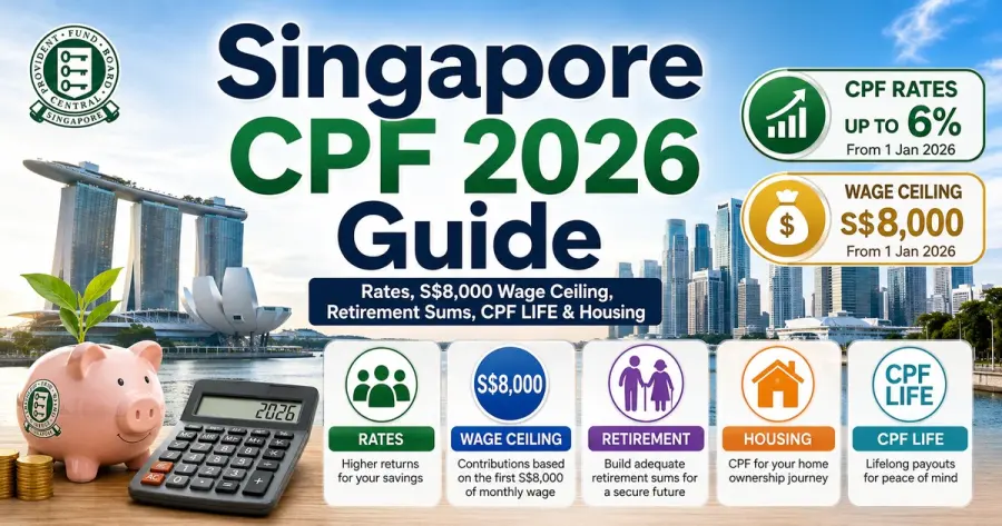 دليل CPF سنغافورة 2026: النسب وحد S$8,000 وRetirement Sums وCPF LIFE والسكن