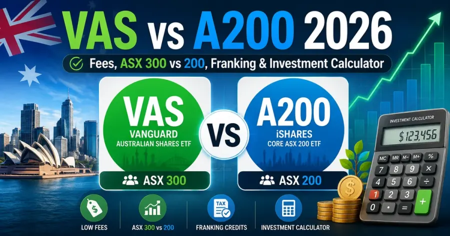 VAS vs A200 2026: مقارنة الرسوم وASX 300 و200 وFranking بالحاسبة