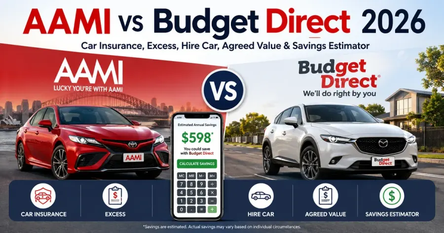 AAMI vs Budget Direct 2026: مقارنة التأمين وExcess وHire Car والقيمة بالحاسبة