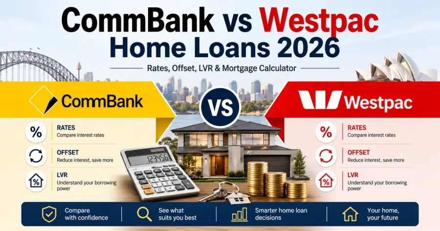 CommBank vs Westpac 2026: مقارنة الفائدة وOffset وLVR بالحاسبة