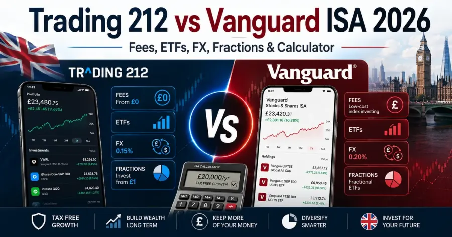 Trading 212 vs Vanguard ISA 2026: مقارنة الرسوم وETF وFX بالحاسبة